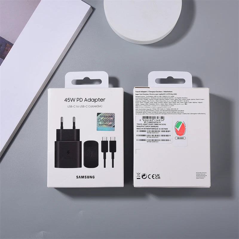 SAMSUNG 45W Super Fast Charger for Galaxy S24 S25 Z Flip Fold 6 5 4 S24 S23 S22 Note20 Ultra Plus A55 5A USB C to USB C PD Cable
