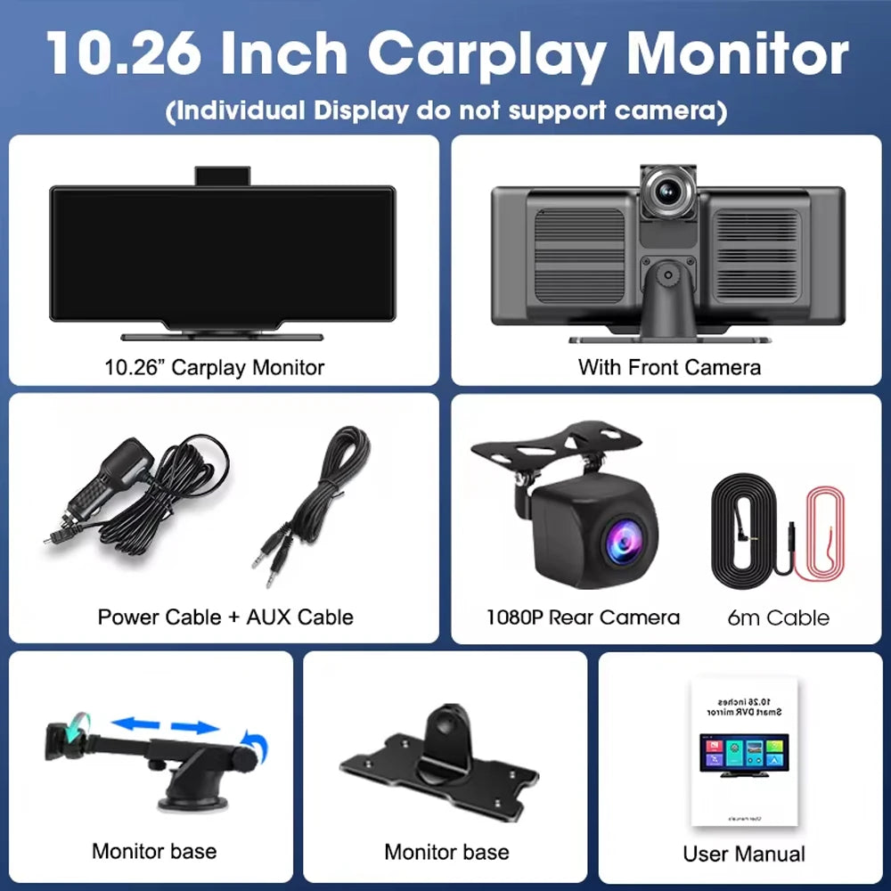 XUDA Universal 10,26 pollici Autoradio Multimediale WIFI Lettore Video Wireless Carplay e Android Auto per Apple o Android Lettore MP5 