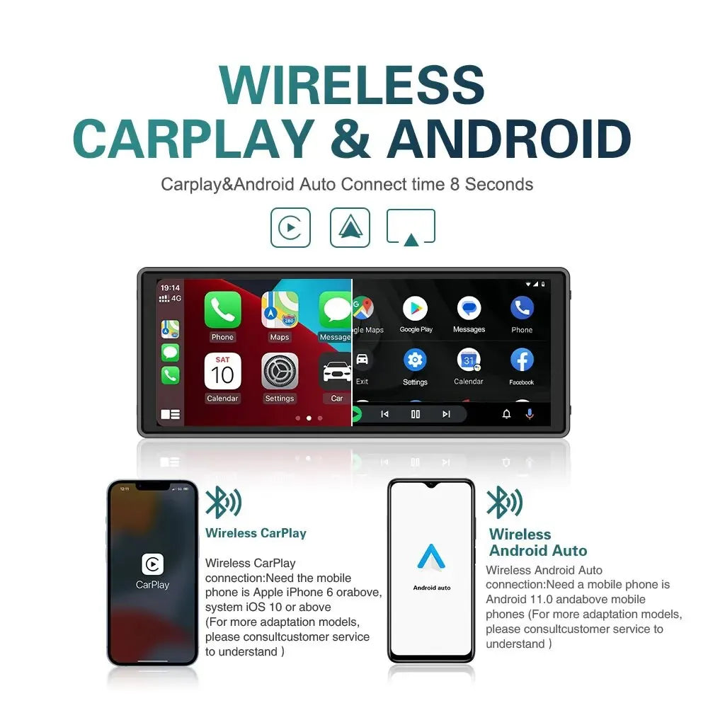 XUDA Universal 10,26 pollici Autoradio Multimediale WIFI Lettore Video Wireless Carplay e Android Auto per Apple o Android Lettore MP5 