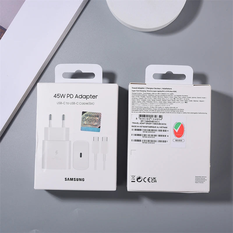 SAMSUNG 45W Super Fast Charger for Galaxy S24 S25 Z Flip Fold 6 5 4 S24 S23 S22 Note20 Ultra Plus A55 5A USB C to USB C PD Cable