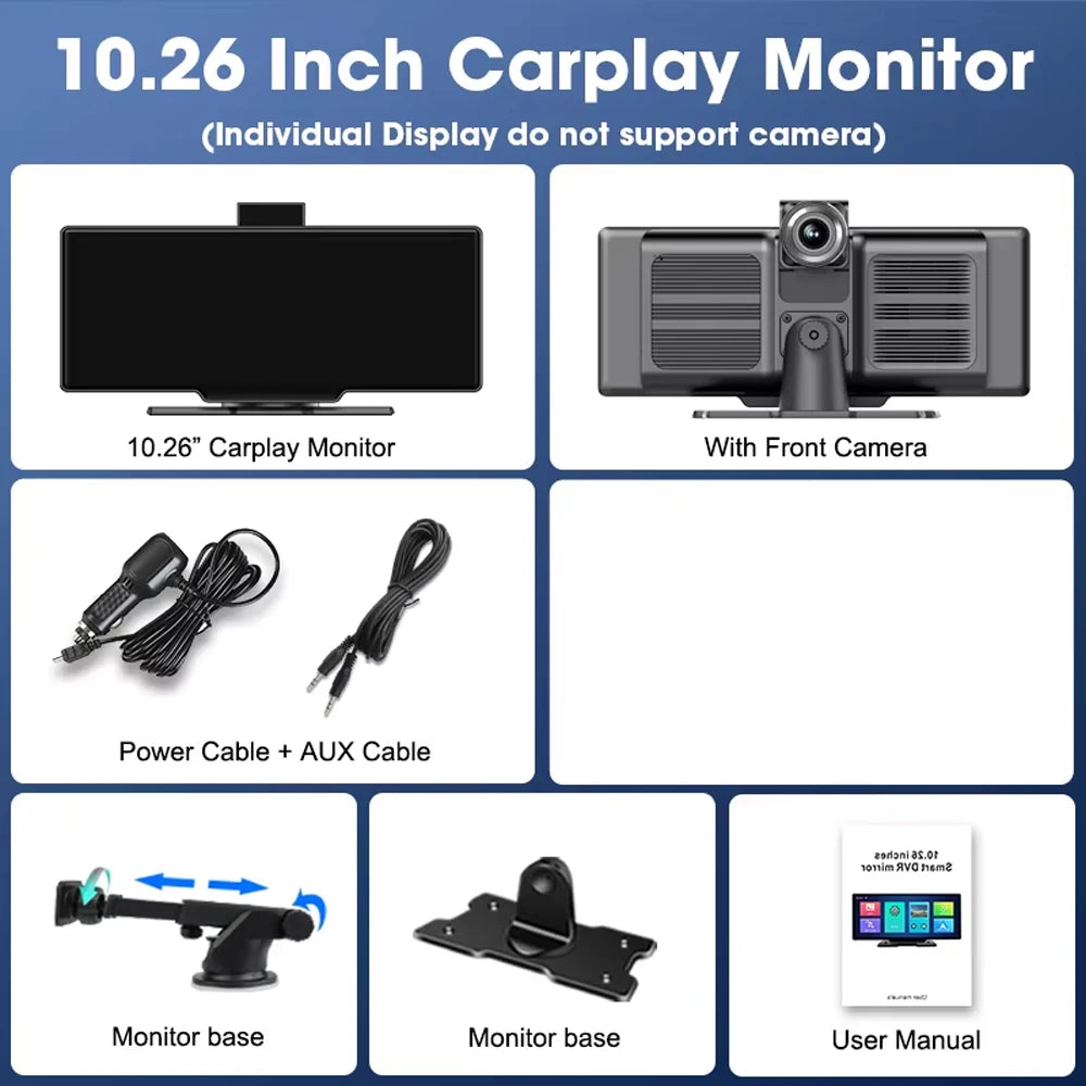 XUDA Universal 10,26 pollici Autoradio Multimediale WIFI Lettore Video Wireless Carplay e Android Auto per Apple o Android Lettore MP5 