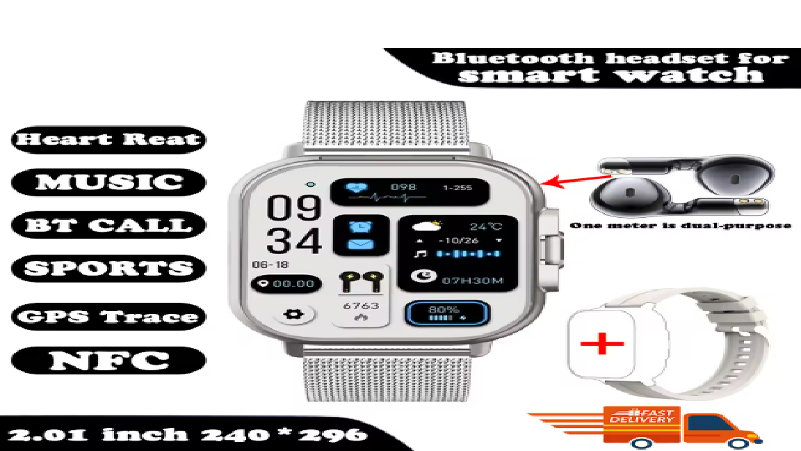 Smart Watch 2 in 1 With Earphone