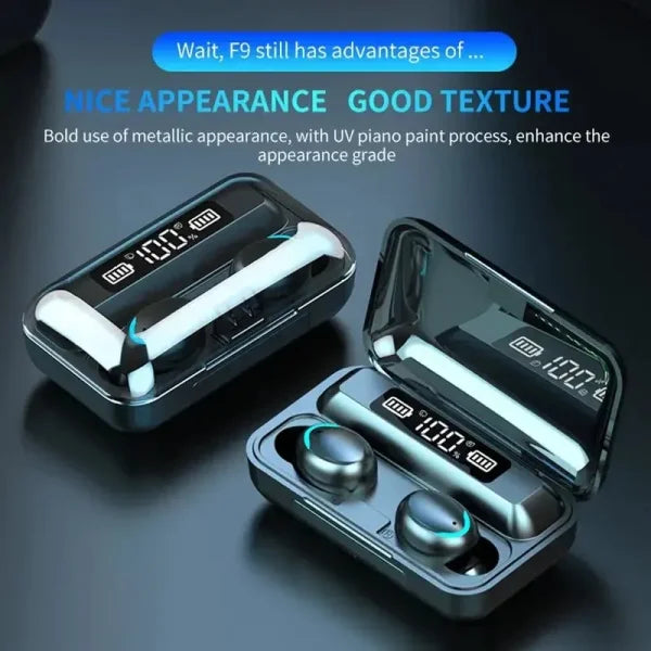 F9 Wireless Bluetooth Headphones with TWS Waterproof Earbuds and Case